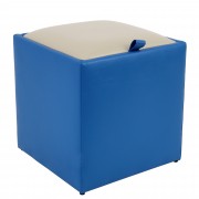 Taburet Box imitatie piele - albastru/crem